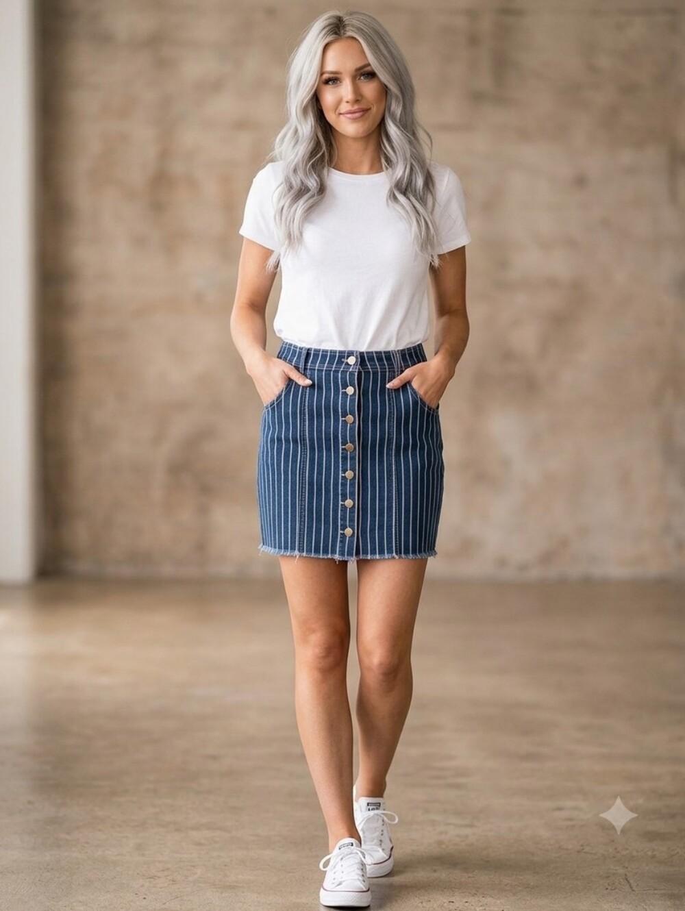 Sugarlips Navy Pinstripe Button-Front Mini Skirt